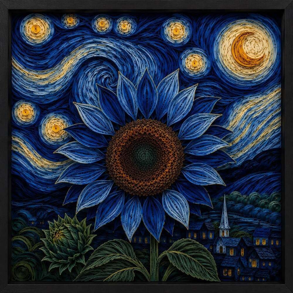 8 X 8 Black Framed Blue Sunflower C 5 C 0